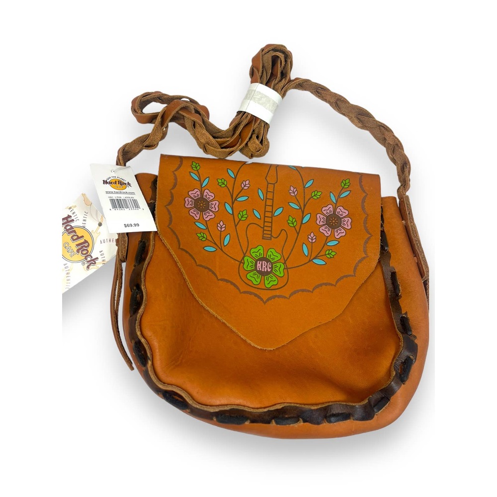 Vtg Hard Rock Cafe Tooled Leather Crossbody Bag Purse | NEW Vintage! - Picture 4 of 12